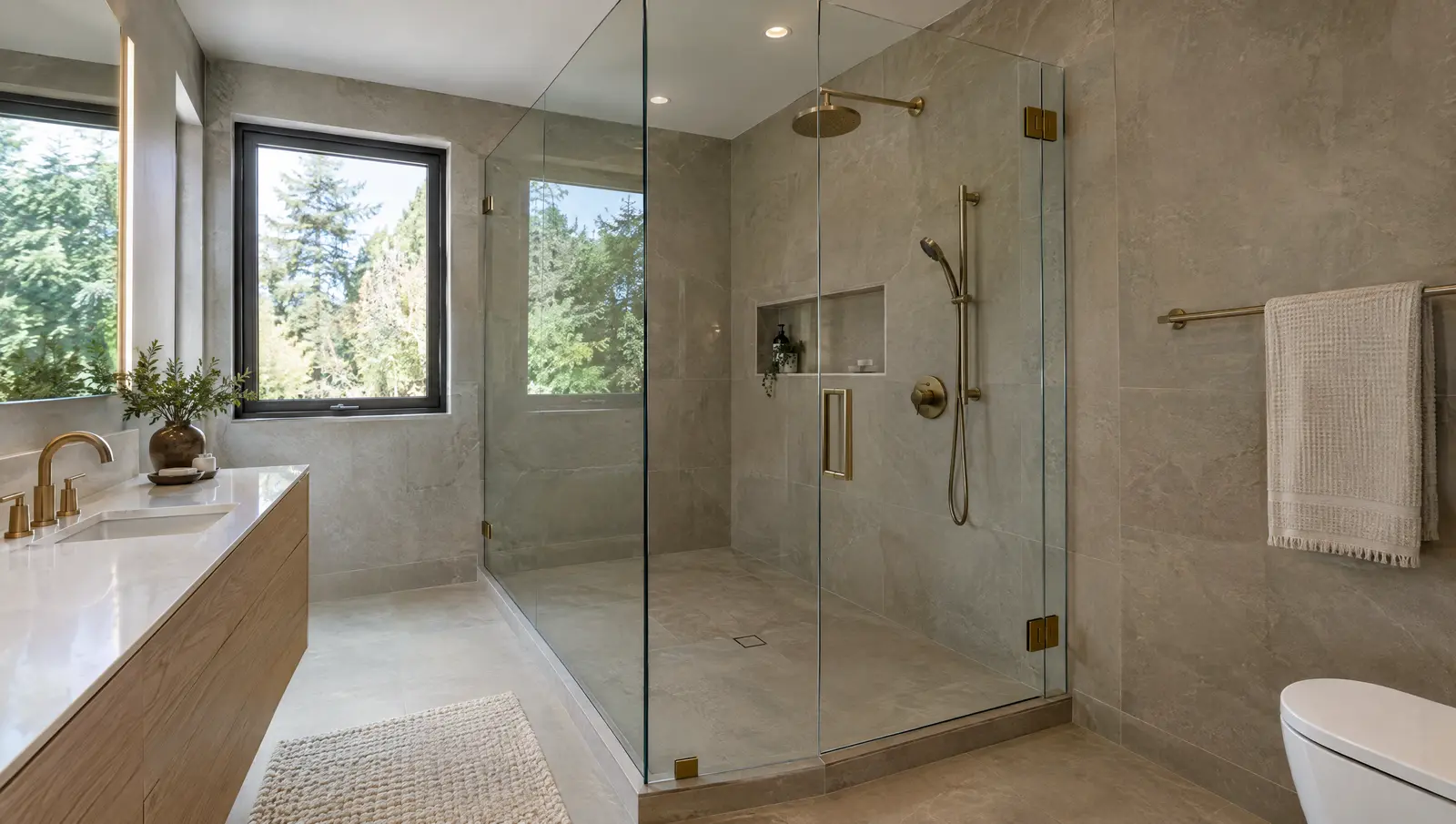 Frameless walk-in glass shower