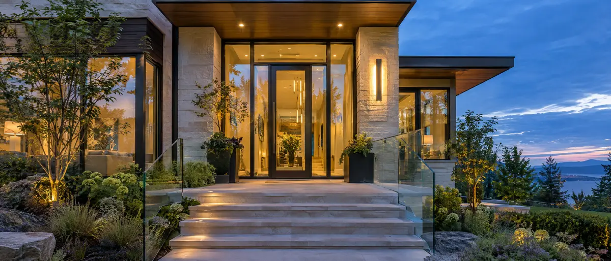 Modern entrance with glass doors